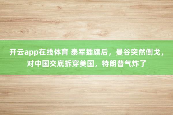 开云app在线体育 泰军插旗后，曼谷突然倒戈，对中国交底拆穿美国，特朗普气炸了