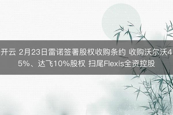 开云 2月23日雷诺签署股权收购条约 收购沃尔沃45%、达飞10%股权 扫尾Flexis全资控股